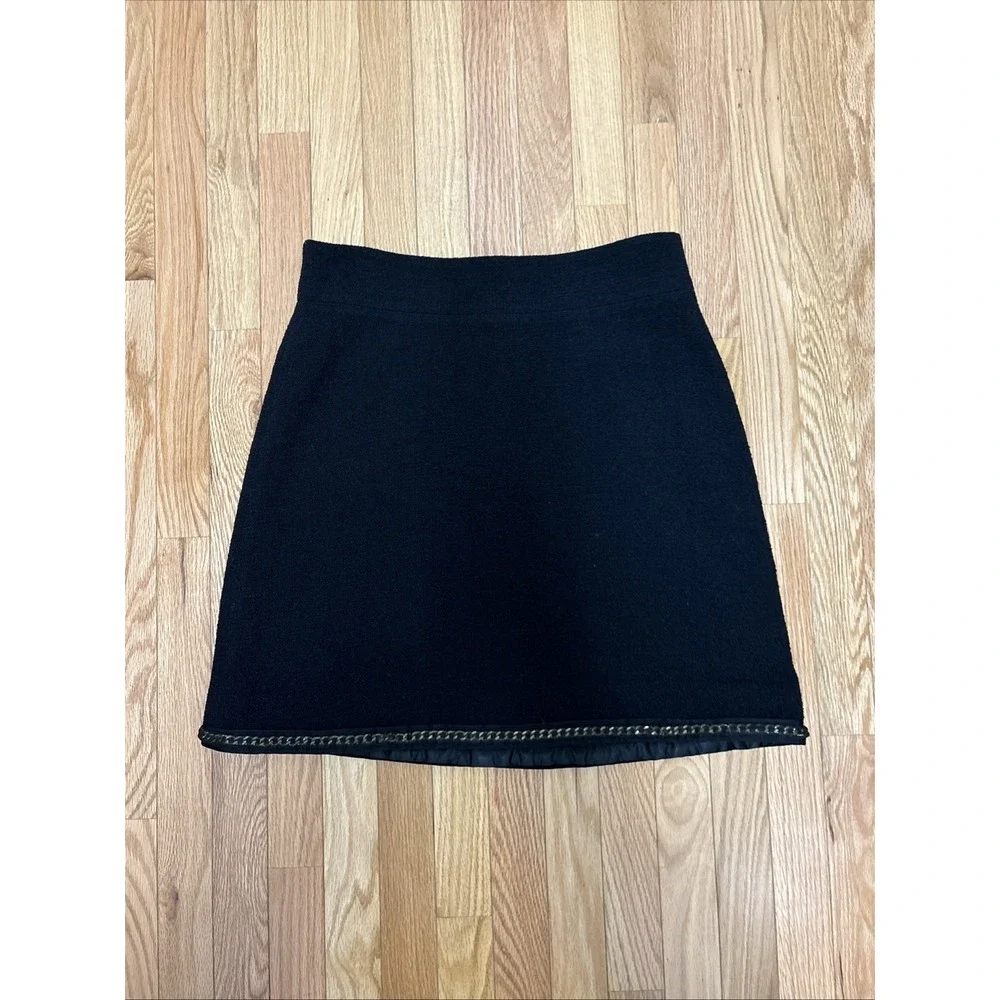 Kate Spade Black Tweed Chain Link Hem Pencil Mini Skirt‎ Wool Blend - Size 12